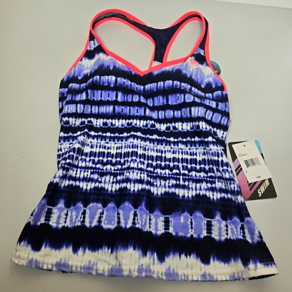 ZeroXposur Women Midnight Blue Pink Trim Racerback Padded Bra Tankini Swim Top 8 - Picture 3 of 13